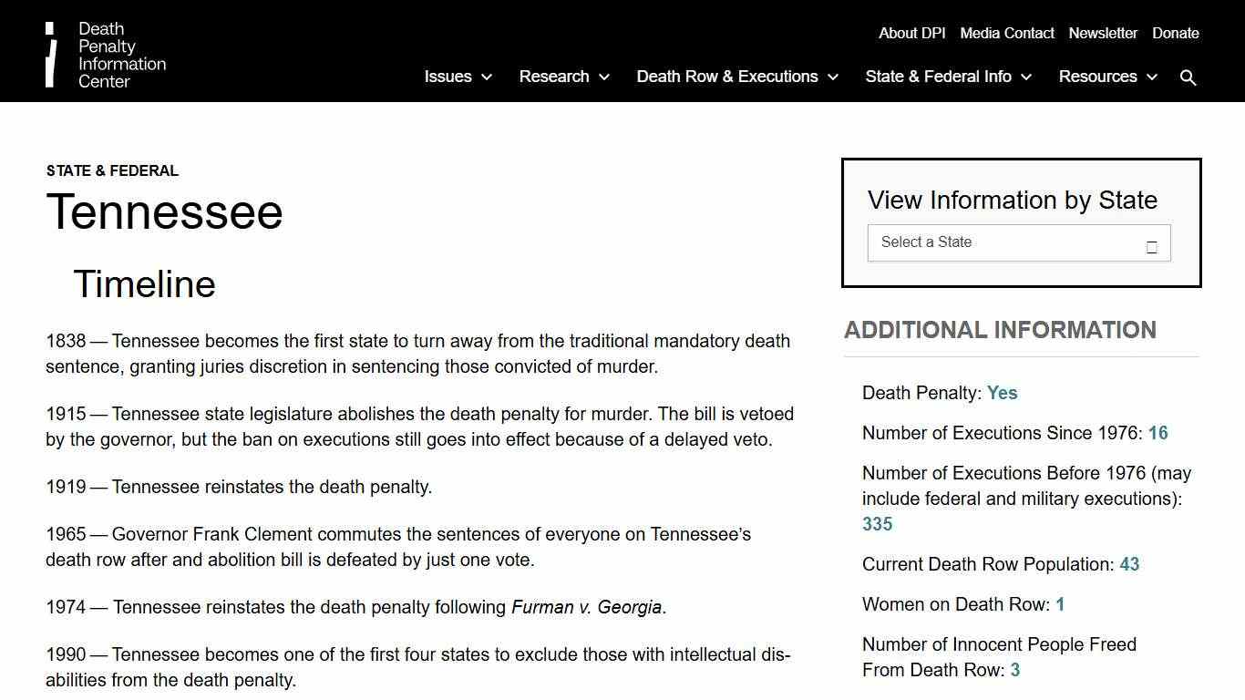 Tennessee Death Penalty Information Center